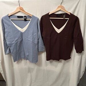 2 x lightweight 100% cotton sweaters by Studio by Liz Claiborne - brown and blue